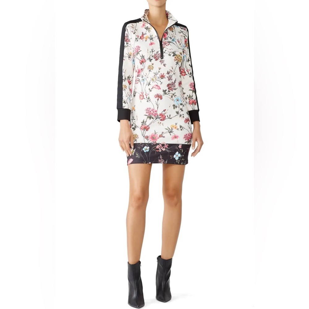 PAM & GELA Fineline Floral Long Sleeve Half Zip Track Sheath Dress Size S